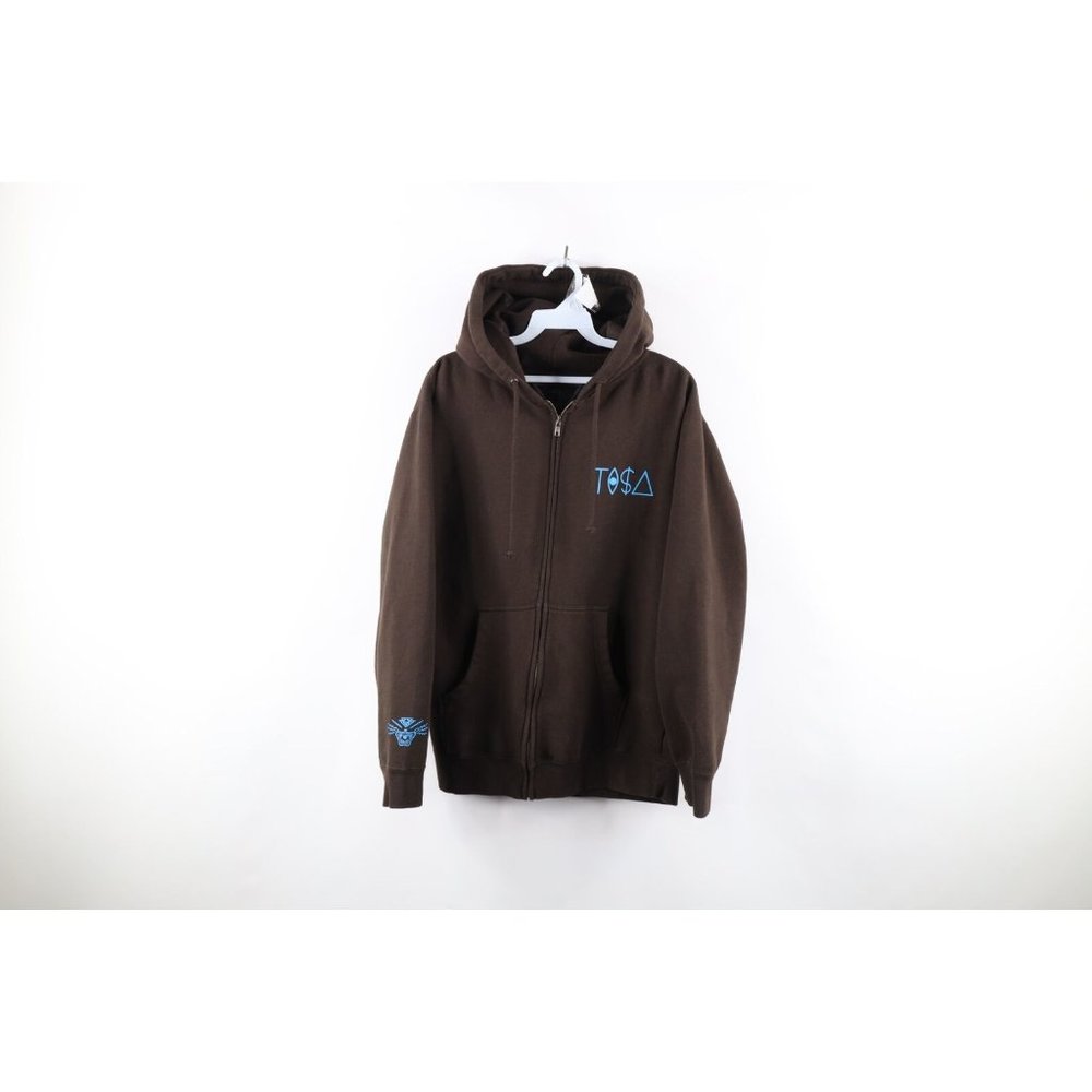 TISA Mens Small Faded Spell Out Car Logo Big Sean Tyga Full Zip Hoodie Brown USA